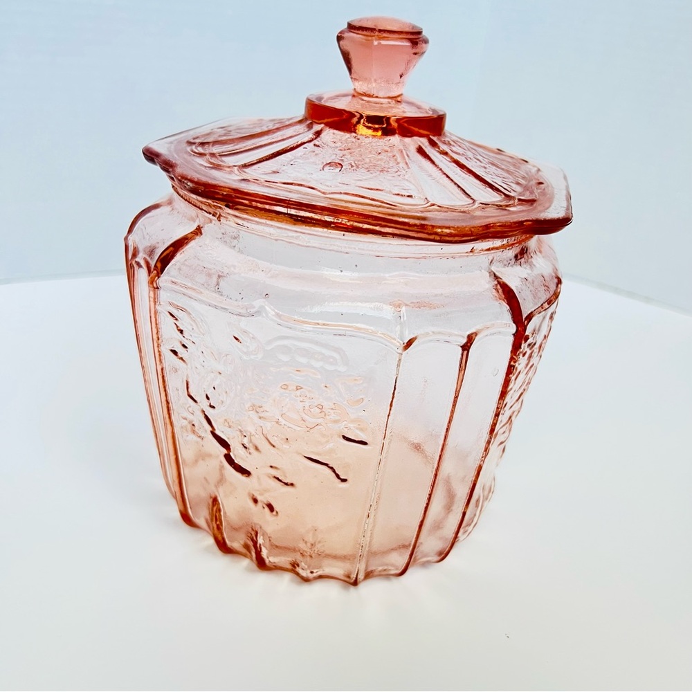 Pink Depression-Style Glass Candy Jar with Lid